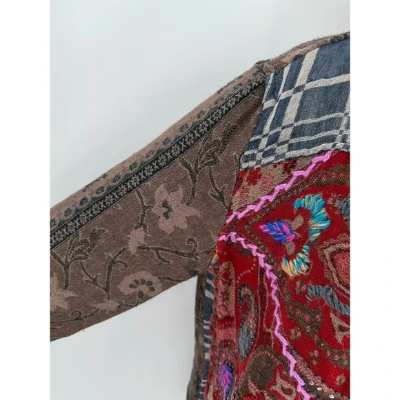 Soft Surroundings Womens 100% Wool Embroidered Cardigan Size Small Boho Artsy - Picture 4 of 13